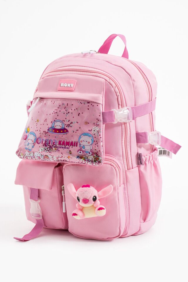 Stitch Kawaii Kore Tarzı Aksesuarlı Çok Bölmeli Çocuk Okul Çantası