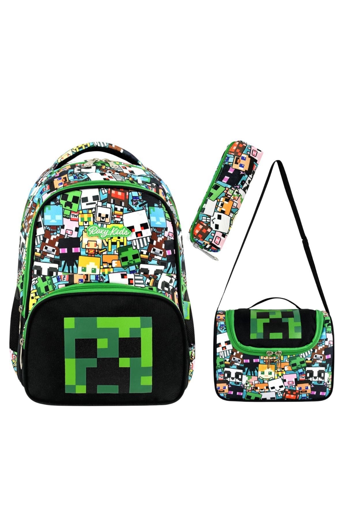 Mine Creeper 3'lü Set Ilkokul Çantası, Termal Beslenme Çantası Ve Kalem Kutusu Seti