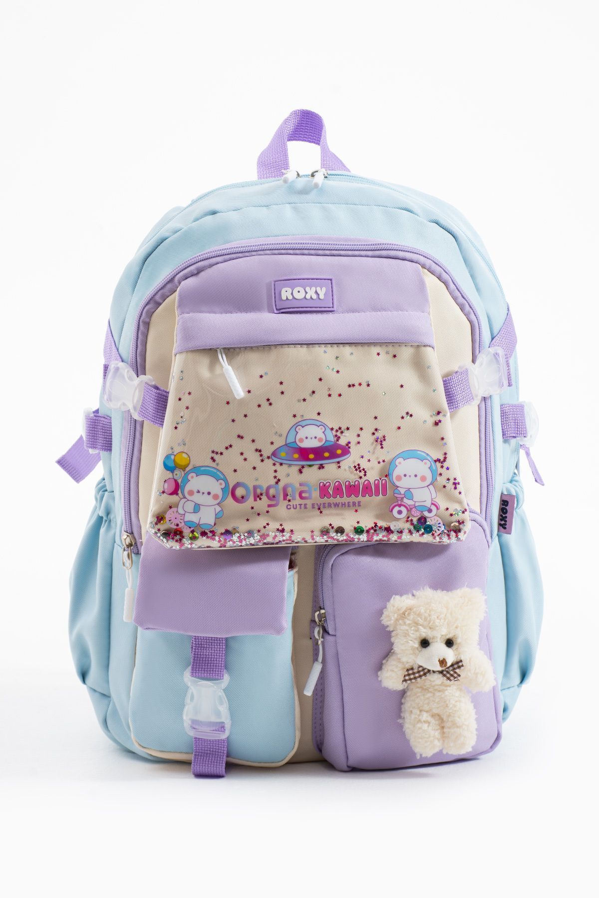 Kawaii Kore Tarzı Ayıcık Aksesuarlı Çok Bölmeli Kız Çocuk Okul Çantası
