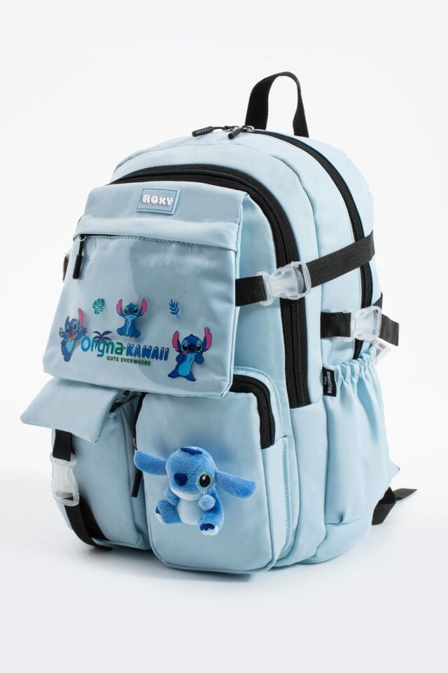 Stitch Kawaii Kore Tarzı Aksesuarlı Çok Bölmeli Çocuk Okul Çantası