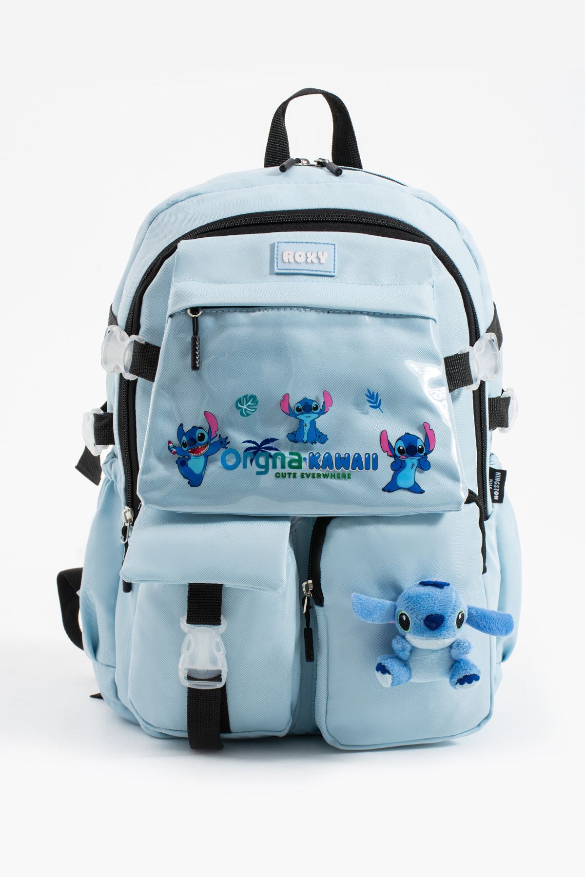 Stitch Kawaii Kore Tarzı Aksesuarlı Çok Bölmeli Çocuk Okul Çantası