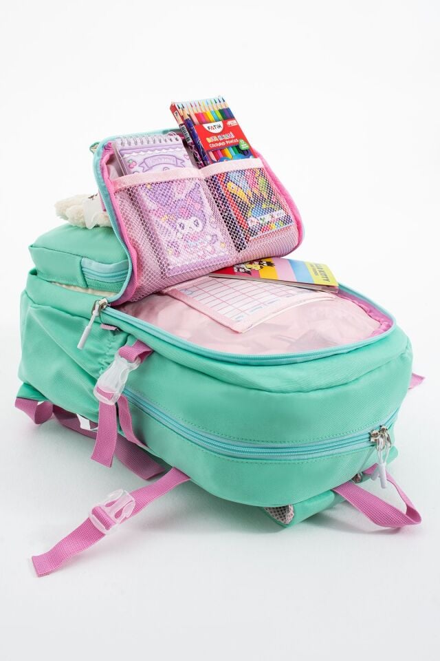 Kawaii Kore Tarzı Pullu Ayıcıklı Aksesuarlı Çok Bölmeli Kız Çocuk Okul Çantası