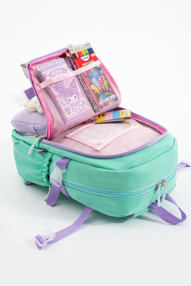 Kawaii Kore Tarzı Pullu Ayıcıklı Aksesuarlı Çok Bölmeli Kız Çocuk Okul Çantası