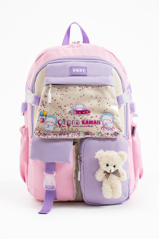 Kawaii Kore Tarzı Pullu Ayıcıklı Aksesuarlı Çok Bölmeli Kız Çocuk Okul Çantası