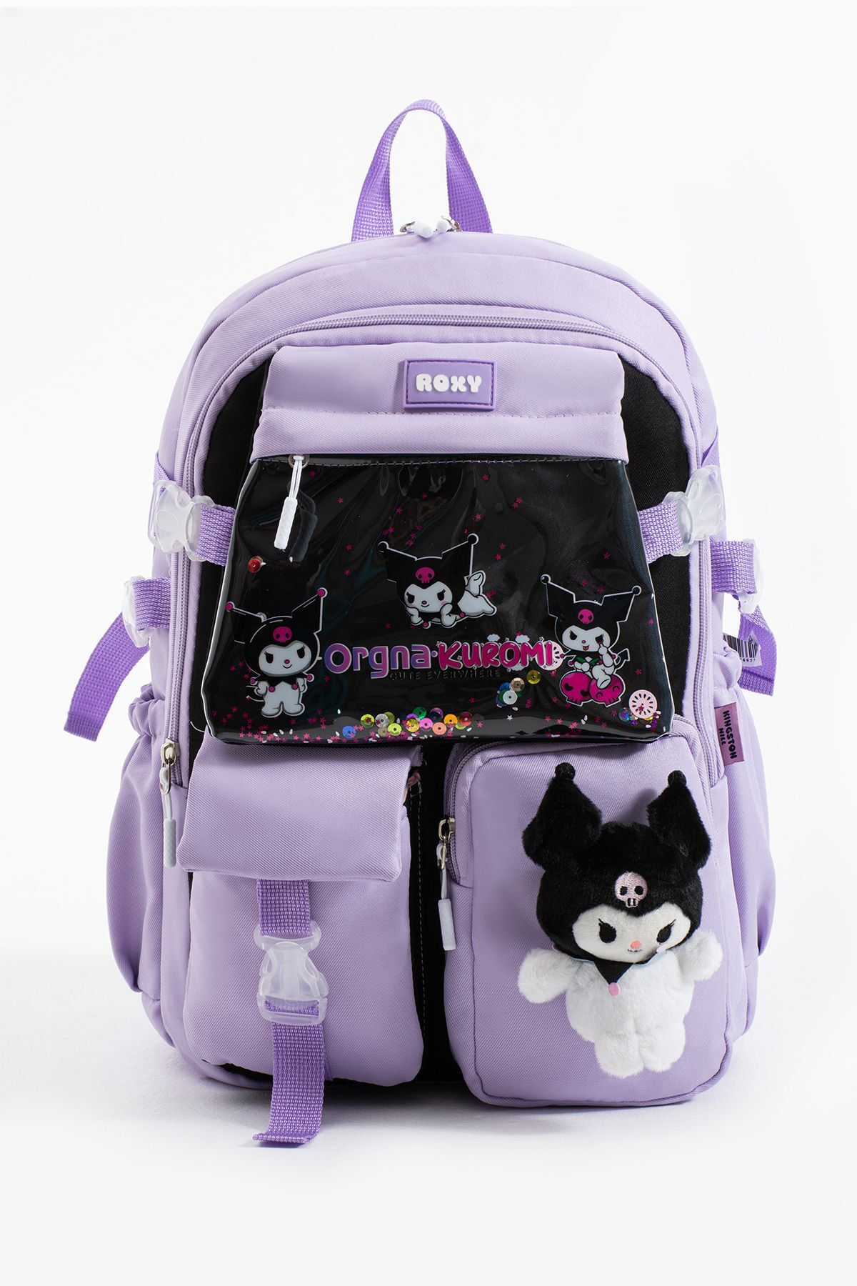 Kuromi Kawaii Kore Tarzı Aksesuarlı Çok Bölmeli Çocuk Okul Çantası