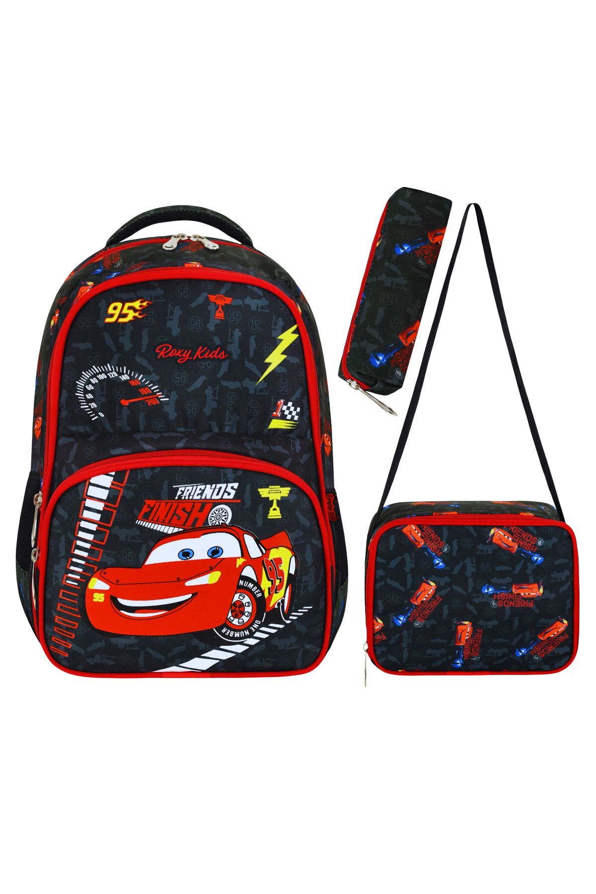 Araba Baskılı 3'lü Set Ilkokul Çantası, Termal Beslenme Çantası Ve Kalem Kutusu Seti