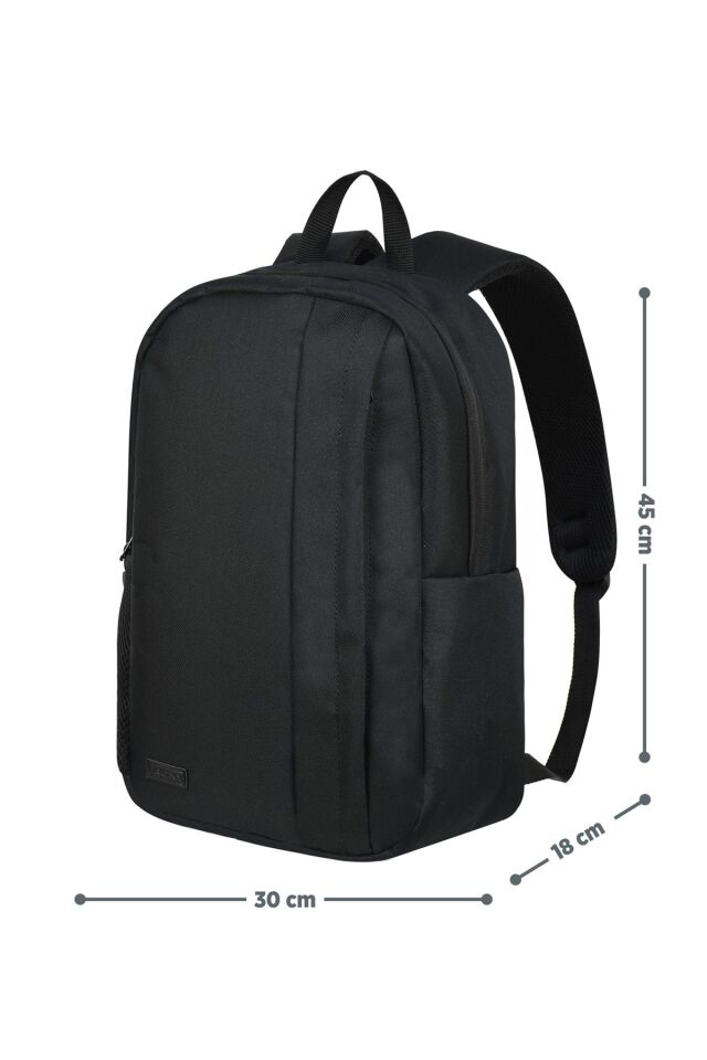Siyah Günlük ve Okul Kullanımına Uygun Siyah Su Geçirmez Sünger Destekli Sırt Çantası