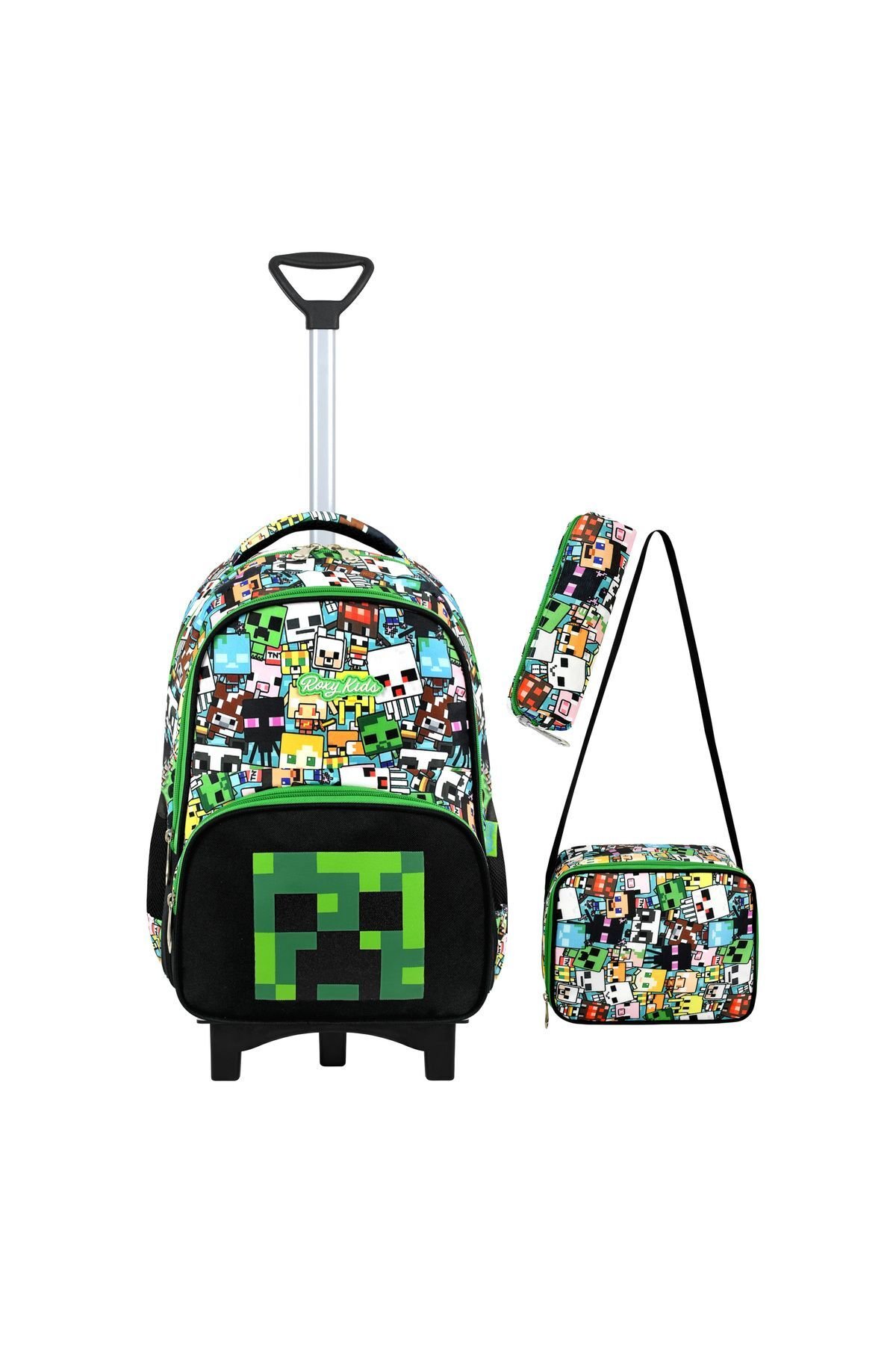 Mine Creeper Portatif Çekçek 3'lü Set İlkokul Çantası, Termal Beslenme Ve Kalem Kutusu Seti