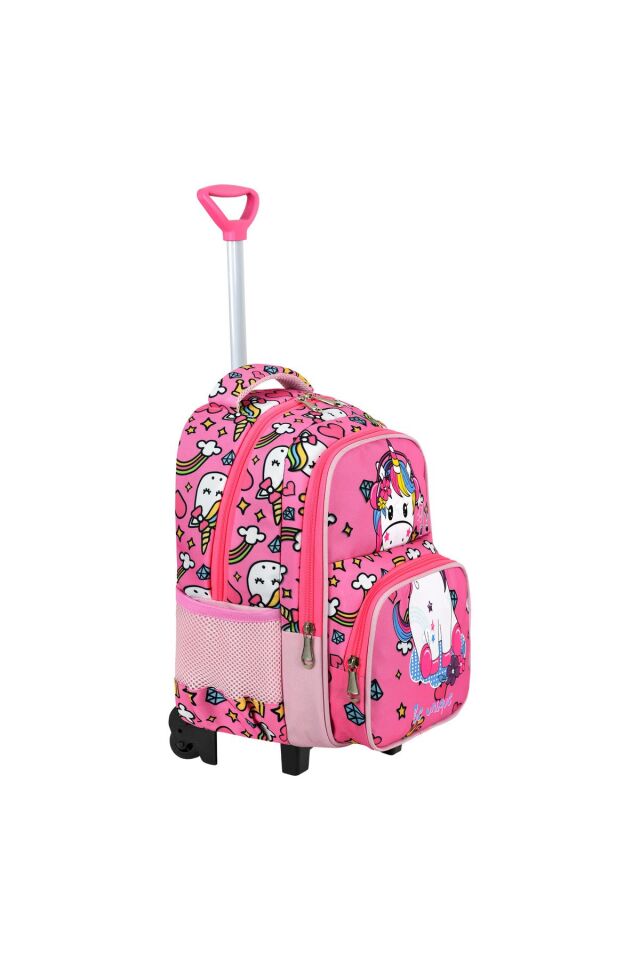 Unicorn Baskılı Portatif Çekçek 3'lü Set İlkokul Çantası, Termal Beslenme Ve Kalem Kutusu Seti