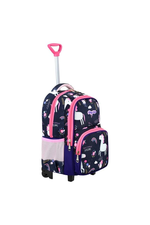 Unicorn Baskılı Portatif Çekçek 3'lü Set İlkokul Çantası, Termal Beslenme Ve Kalem Kutusu Seti