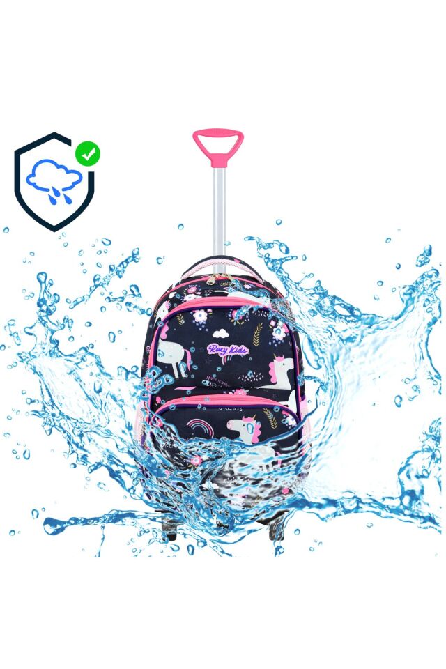 Unicorn Baskılı Portatif Çekçek 3'lü Set İlkokul Çantası, Termal Beslenme Ve Kalem Kutusu Seti