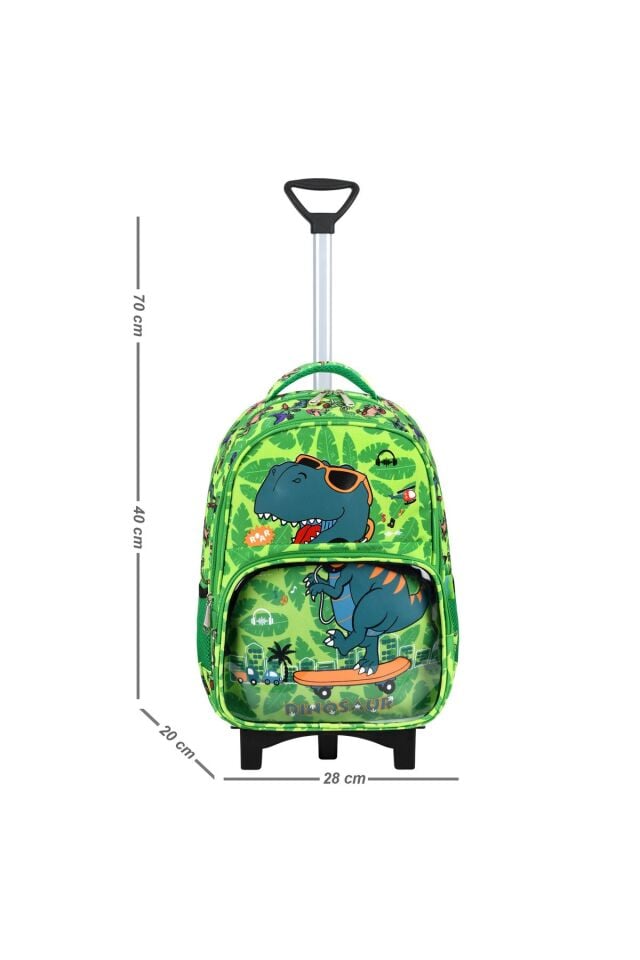 Dinozor Portatif Çekçek 3'lü Set İlkokul Çantası, Termal Beslenme Ve Kalem Kutusu Seti