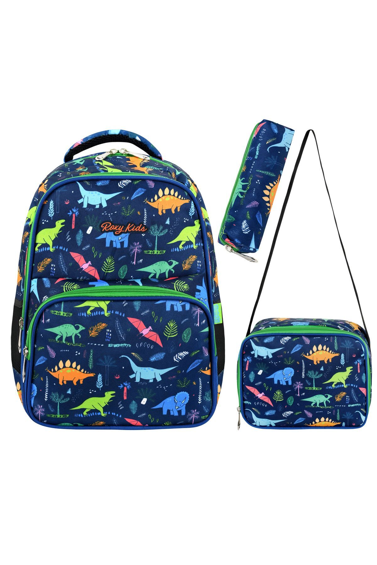 Lisanslı  Dinazor 3'lü Set Ilkokul Çantası, Termal Beslenme Çantası Ve Kalem Kutusu Seti