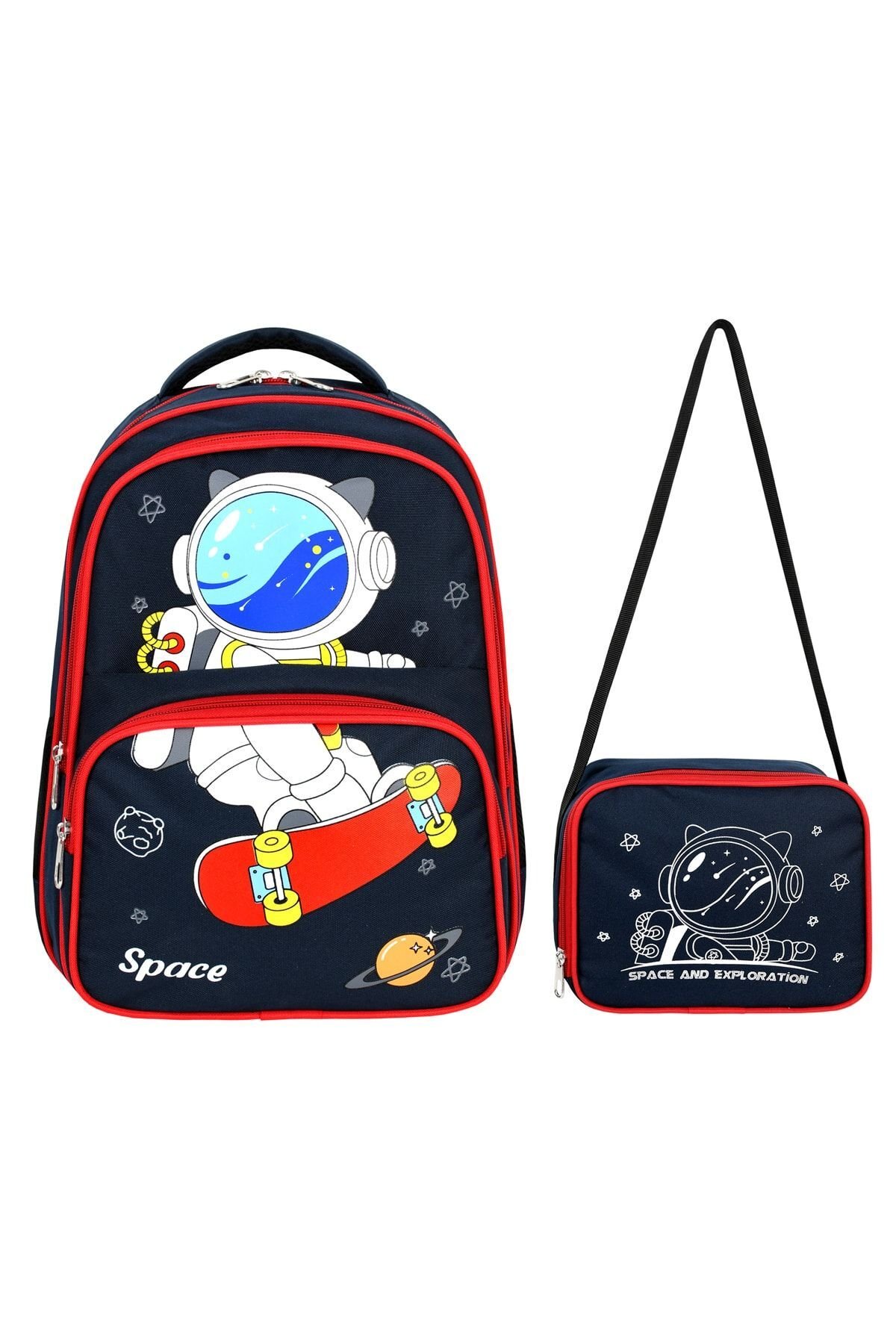 Lisanslı Lacivert Astronot Space İlkokul ve Beslenme Çantası Seti